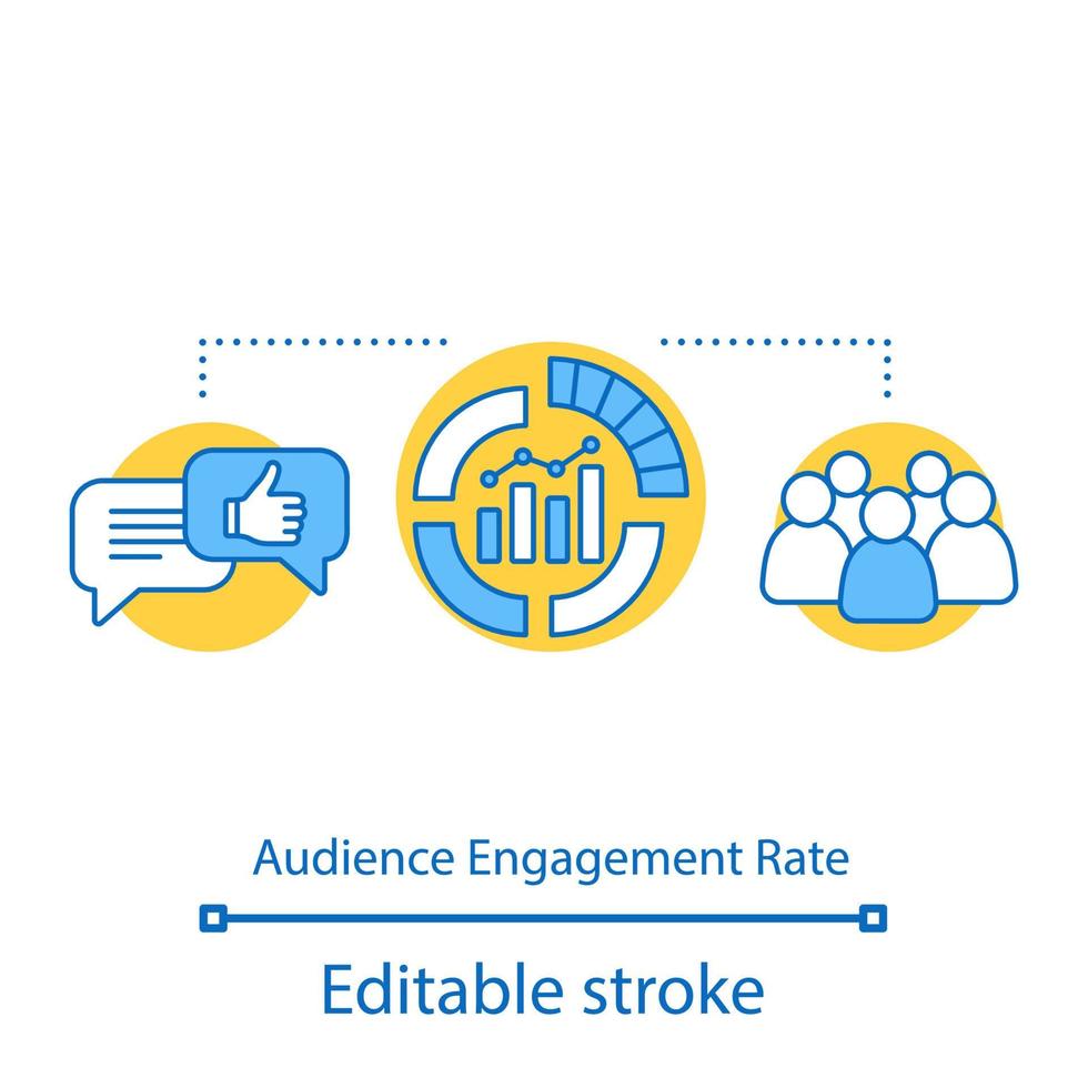 publiken engagemang rate koncept ikon. smm-mått, verktyg. sociala medier mätning och analys idé tunn linje illustration. vektor isolerade konturritning. redigerbar linje