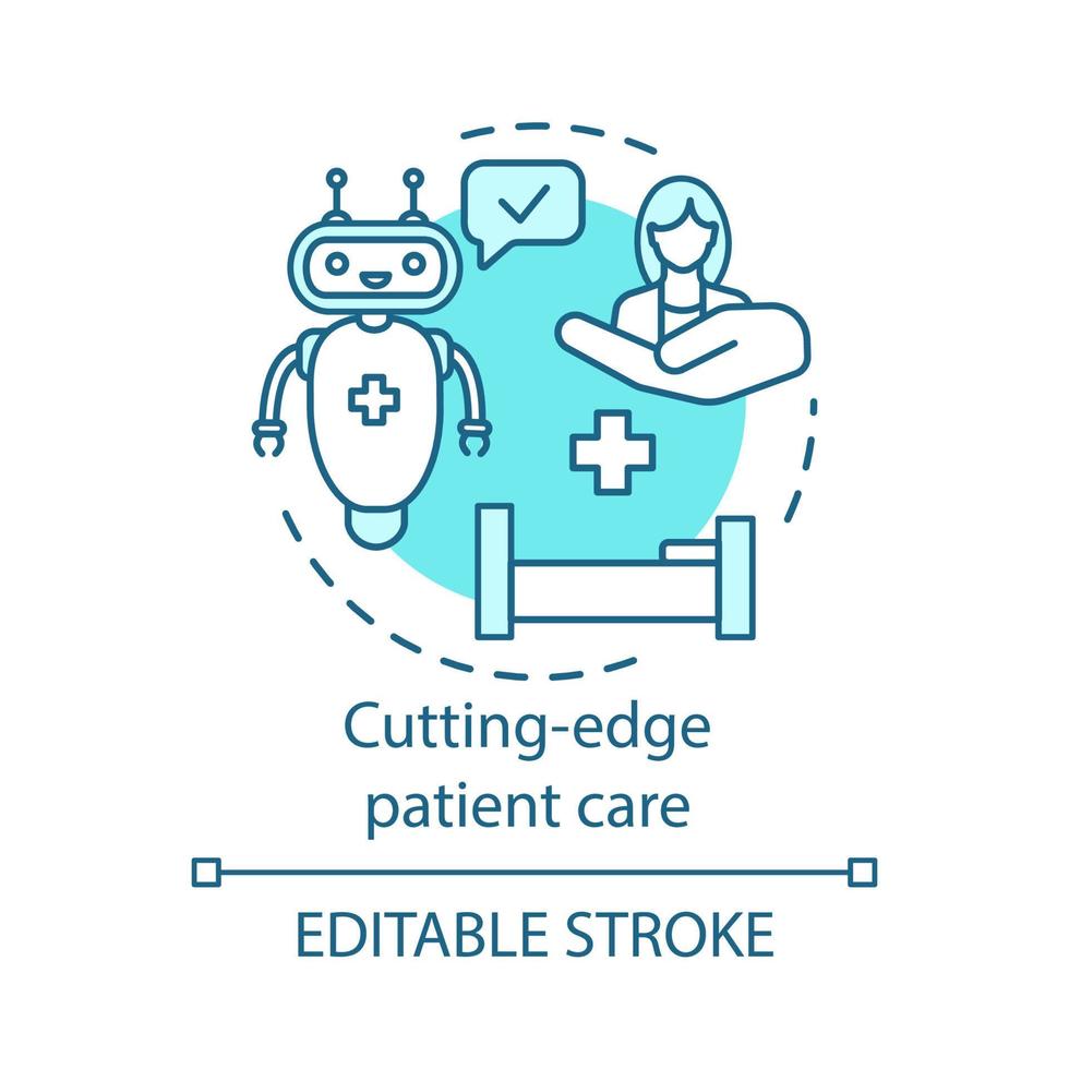 banbrytande patientvård koncept ikon. progressiv omvårdnadsteknik. använder robotar i medicin. sjukhus behandling idé tunn linje illustration. vektor isolerade konturritning. redigerbar linje