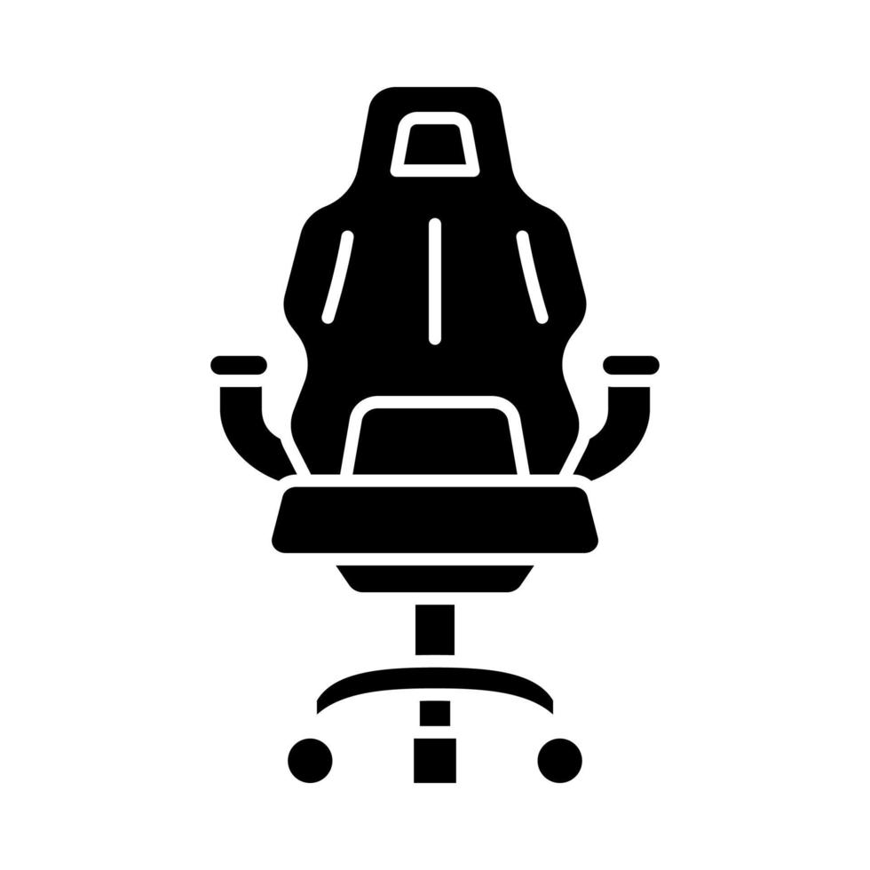 spelfåtölj glyfikon. ergonomisk stol. e-sportutrustning. bekväm spelmiljö. siluett symbol. negativt utrymme. vektor isolerade illustration