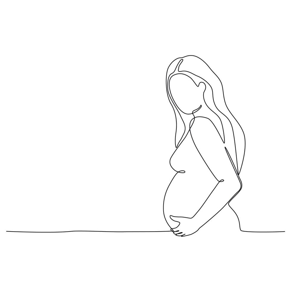 gravid kvinna enda kontinuerlig linjekonst. vektor illustration