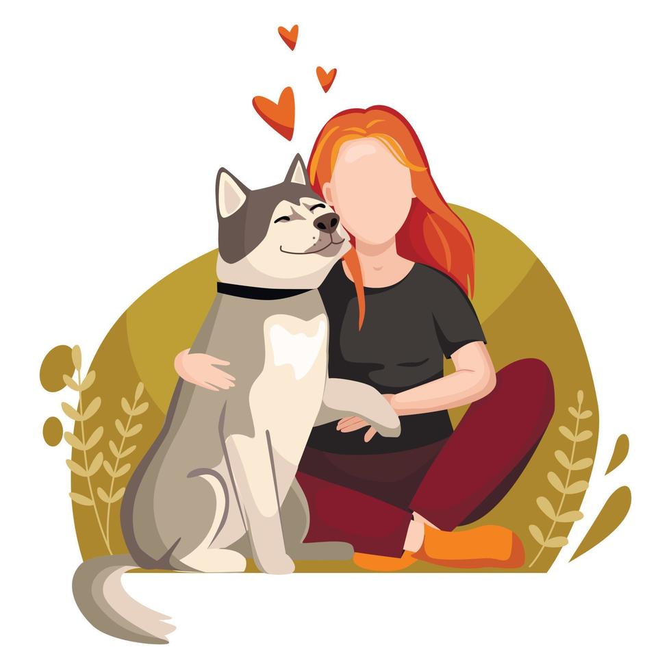 junges Mädchen mit einem Haustier. schöne Frau mit einem Hund. Vektorillustration im Cartoon-Stil. vektor