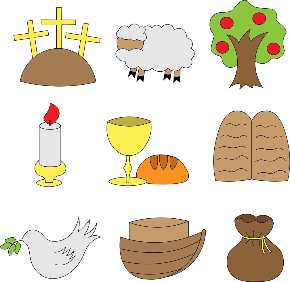 uppsättning religiösa ikoner symboler i färg vektor