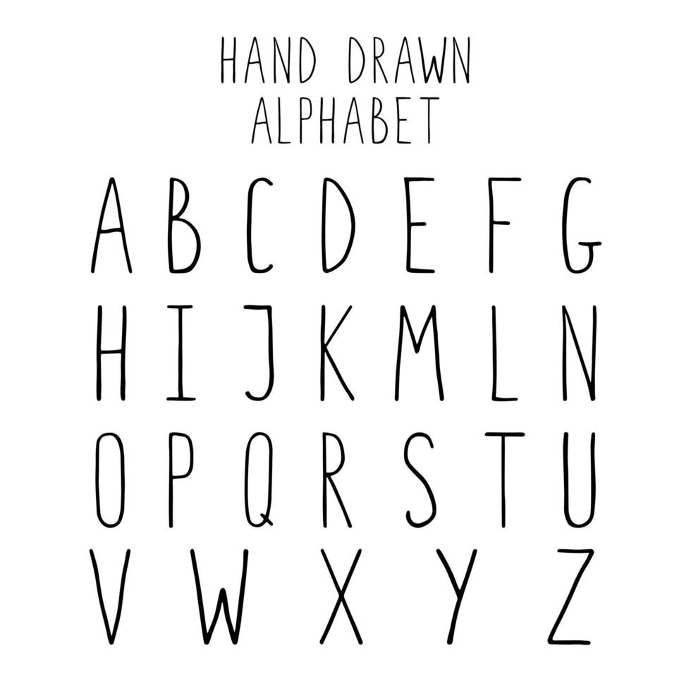 einfaches handgezeichnetes alphabet. englisches alphabet, markerstil, gekritzel. vektor