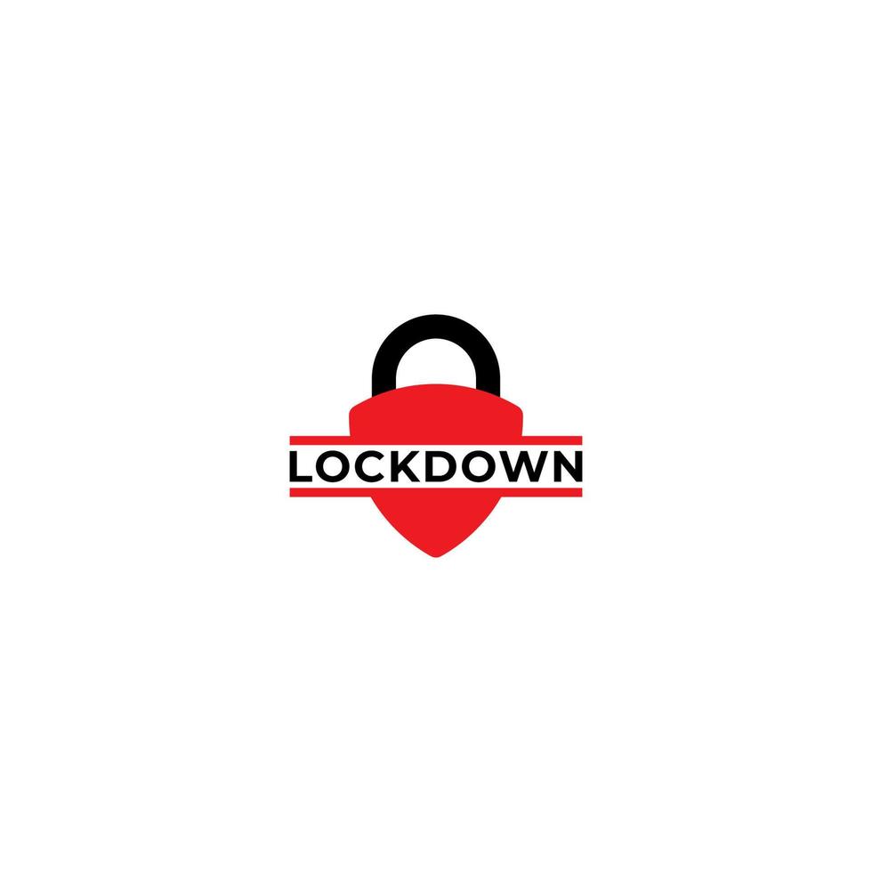 lockdown tecken illustration isolerad på vit bakgrund. skydd designelement. lås logotyp mall. röd sköld hänglåsikon. säkerhet logotyp koncept. vektor