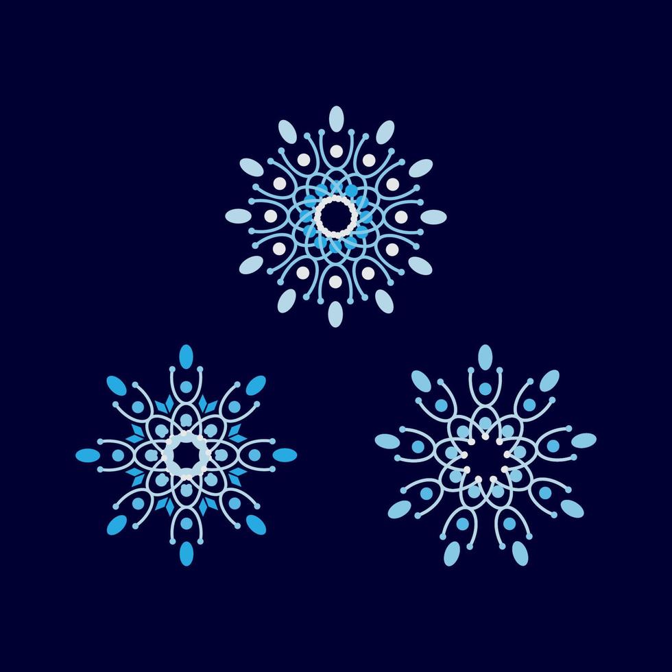 abstraktes Blumenelementdesign. Set von blauen monochromen geometrischen Schneeflockenblumensymbolen. Vektorillustration Folge 10 vektor
