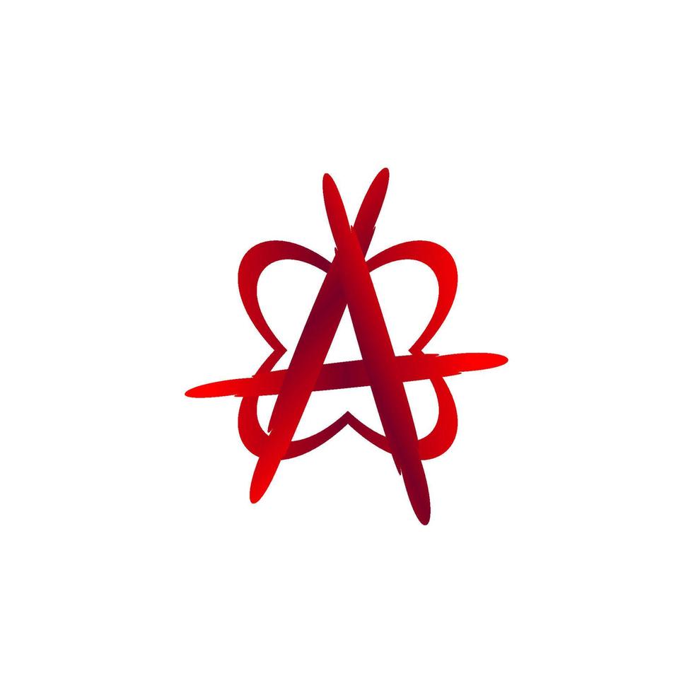 anarki tecken illustration med fjäril form, bokstaven en alfabetisk logotyp designmall, blodfärg, eps 10 vektor fil
