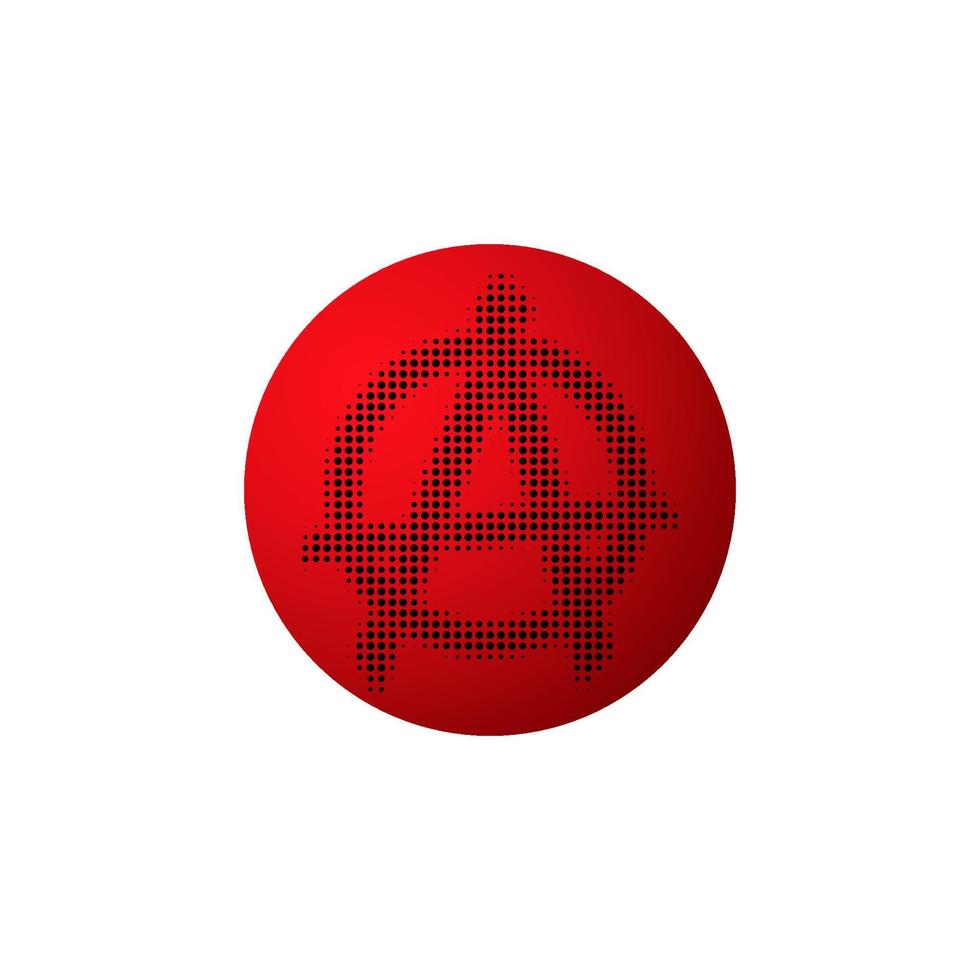 svart anarkitecken med halvtonsdesigneffekt och rött bollelement, radiell ellipsform, eps 10 vektorfil vektor