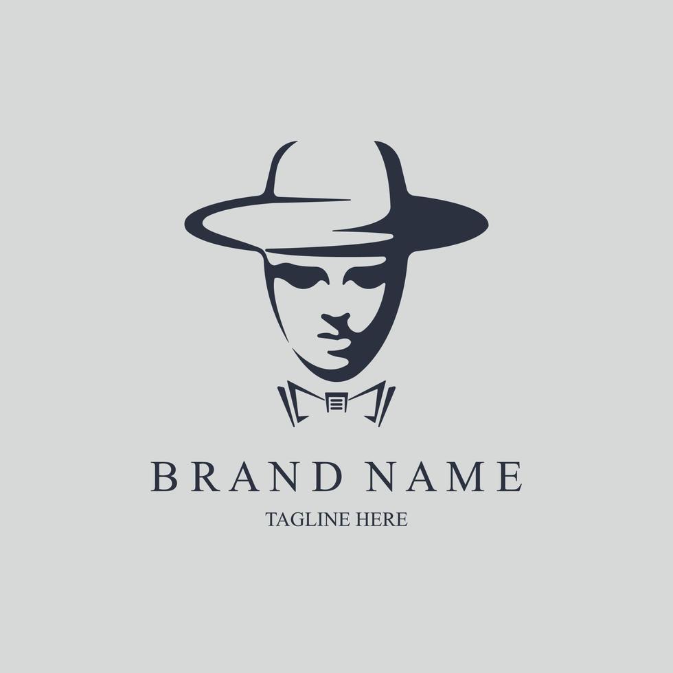 gentleman face hatt bowties verkställande logotyp malldesign för varumärke eller företag och andra vektor