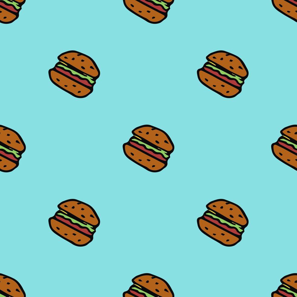 seamless mönster med hamburgare ikoner. färgad hamburgare bakgrund. doodle vektor hamburgare illustration