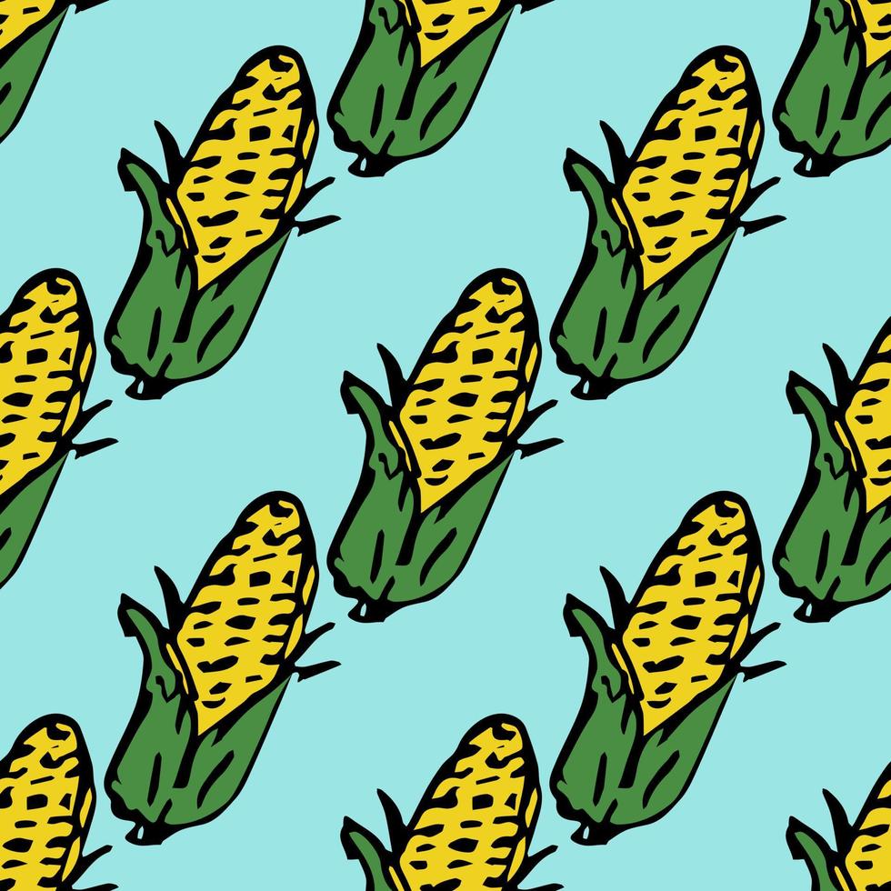 seamless mönster med gula majs ikoner. färgad majs bakgrund. doodle vektorillustration med grönsaker vektor