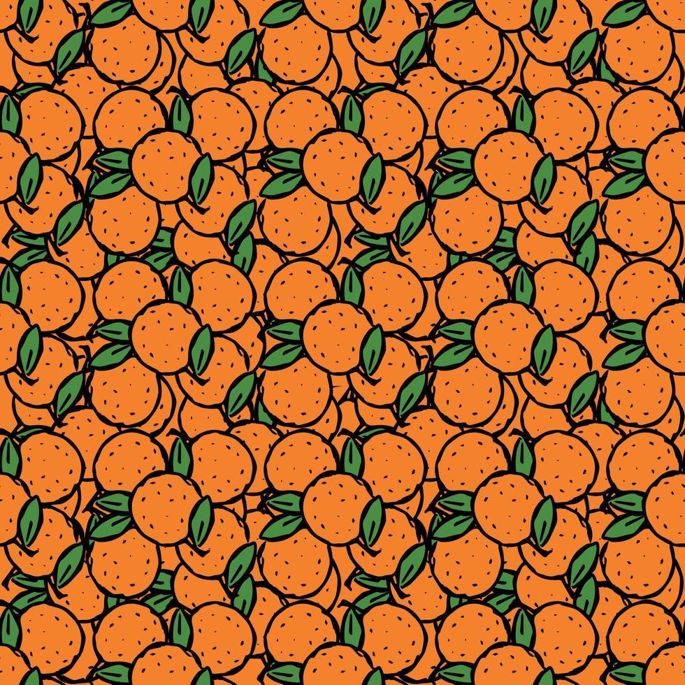 seamless mönster med orange ikoner. färgad orange bakgrund. doodle vektorillustration med frukter vektor