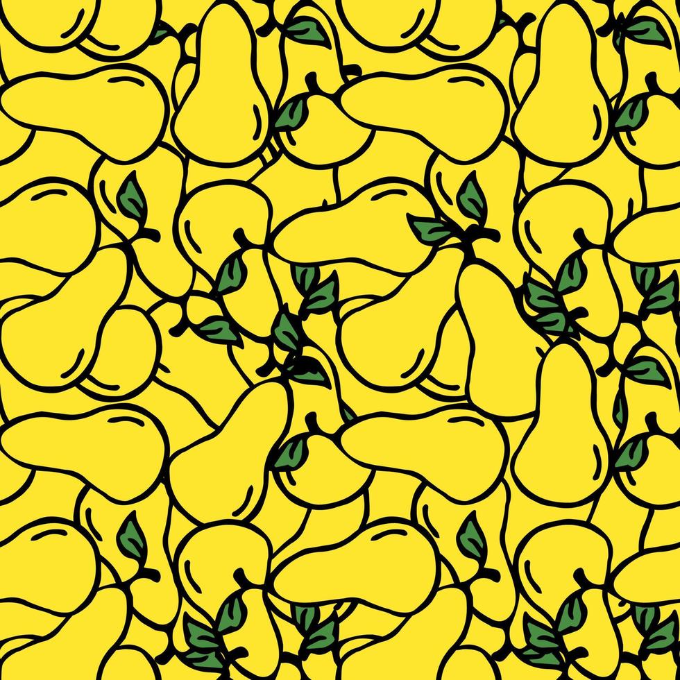 nahtloses Muster mit gelben Birnenikonen. farbiger Birnenhintergrund. Doodle-Vektor-Illustration mit Früchten vektor