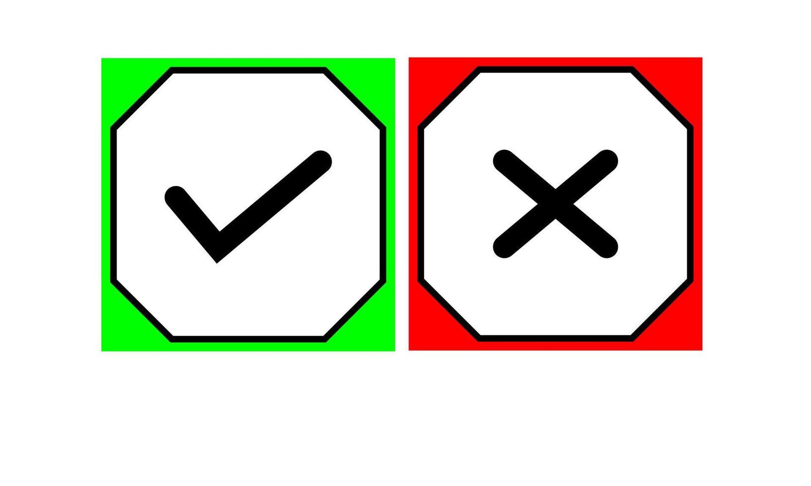 Häkchen und x-Symbol im trendigen flachen Stil. ja nein Symbol vektor