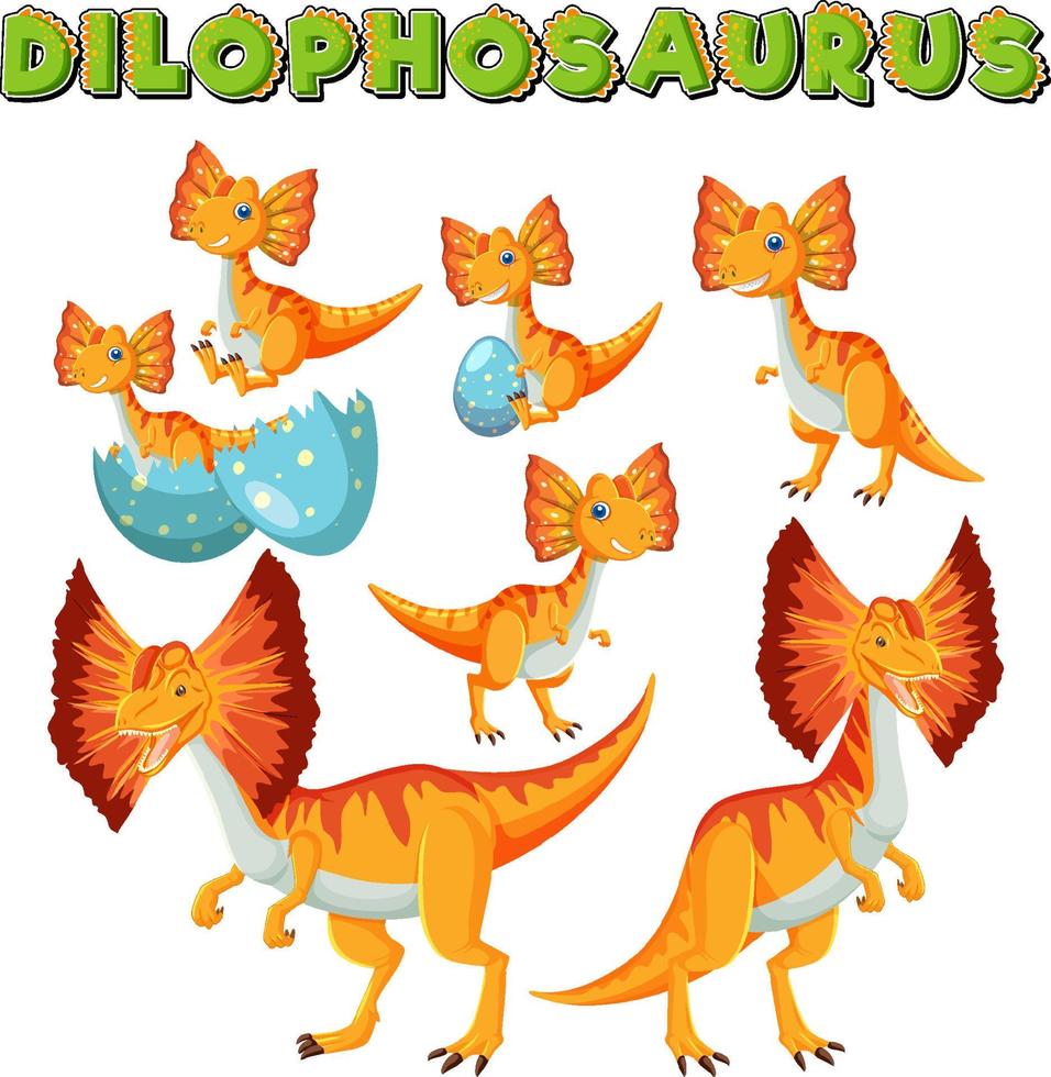 Satz niedlicher Dilophosaurus-Dinosaurier-Zeichentrickfiguren vektor