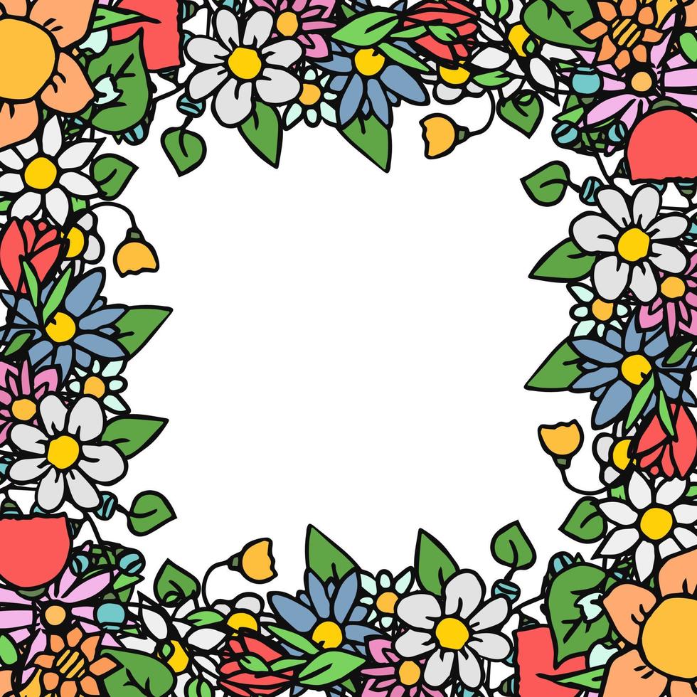 färgade vektor blommor ikoner med plats för text. doodle vektor ram med blommor ikoner