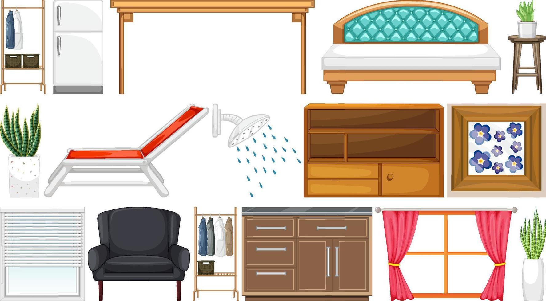 möbler och hushållsapparater på vit bakgrund vektor