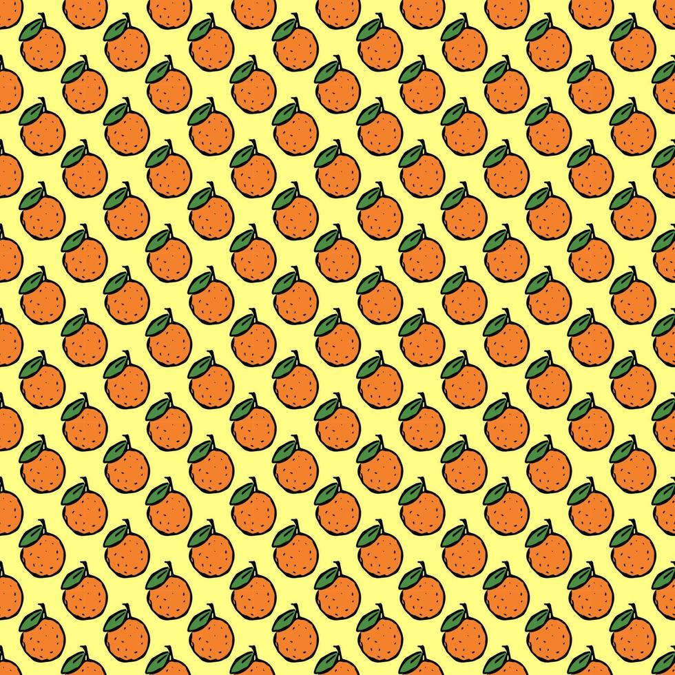 nahtloses Muster mit orangefarbenen Symbolen. farbiger orangefarbener Hintergrund. Doodle-Vektor-Illustration mit Früchten vektor