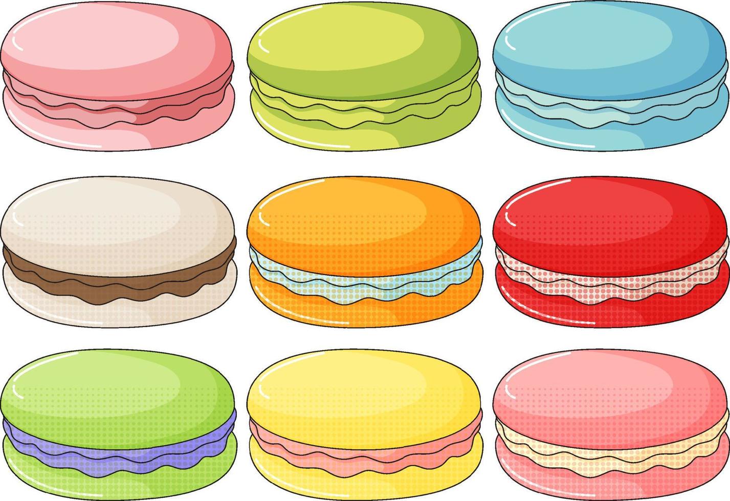 Macarons in neun Geschmacksrichtungen vektor