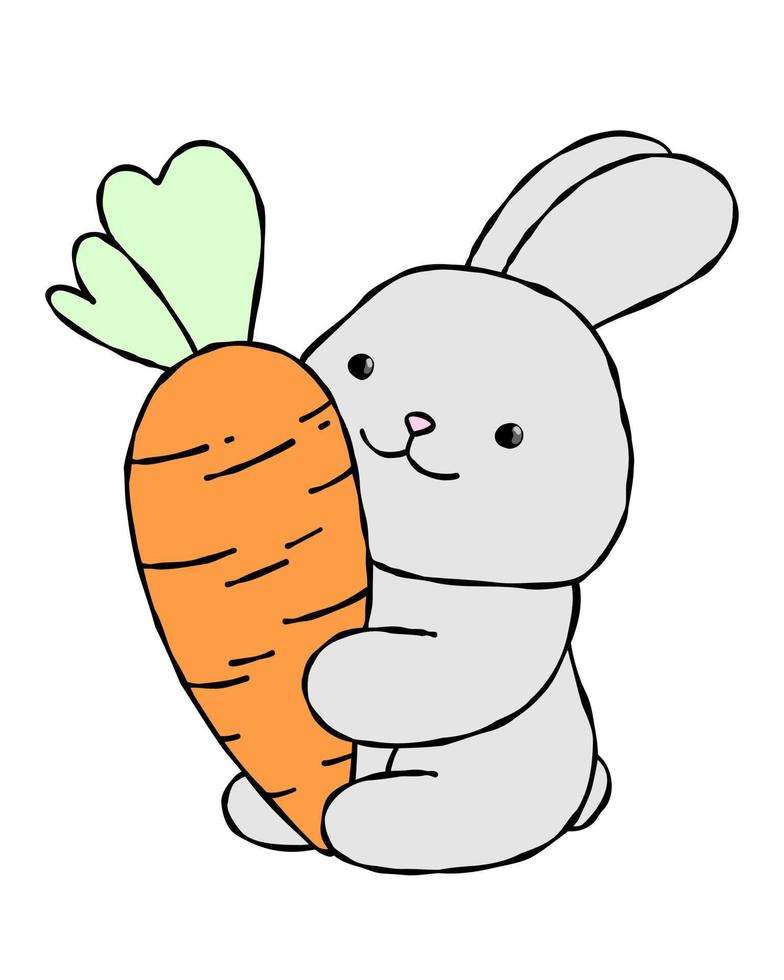 söt glad påsk tecknad kanin. djur kanin med morot. vektor