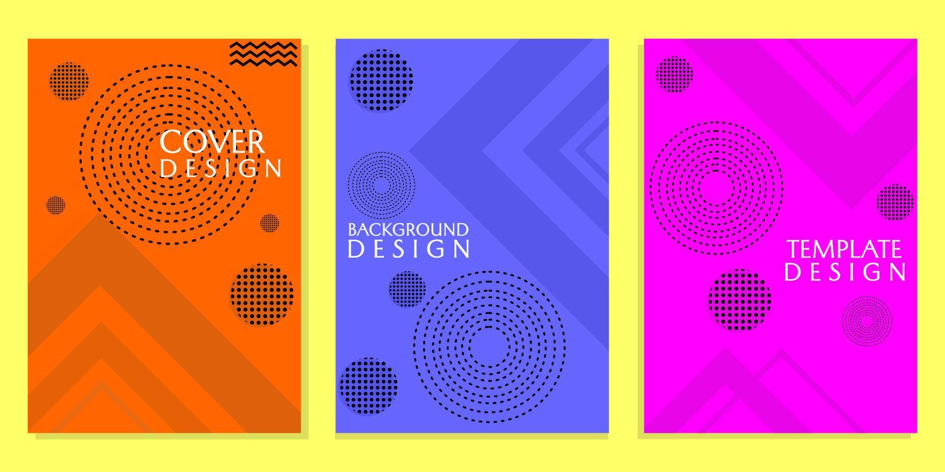 Set aus orangefarbenen, blauen und violetten Cover-Designs mit abstrakten geometrischen Elementen. Vektorvorlage vektor