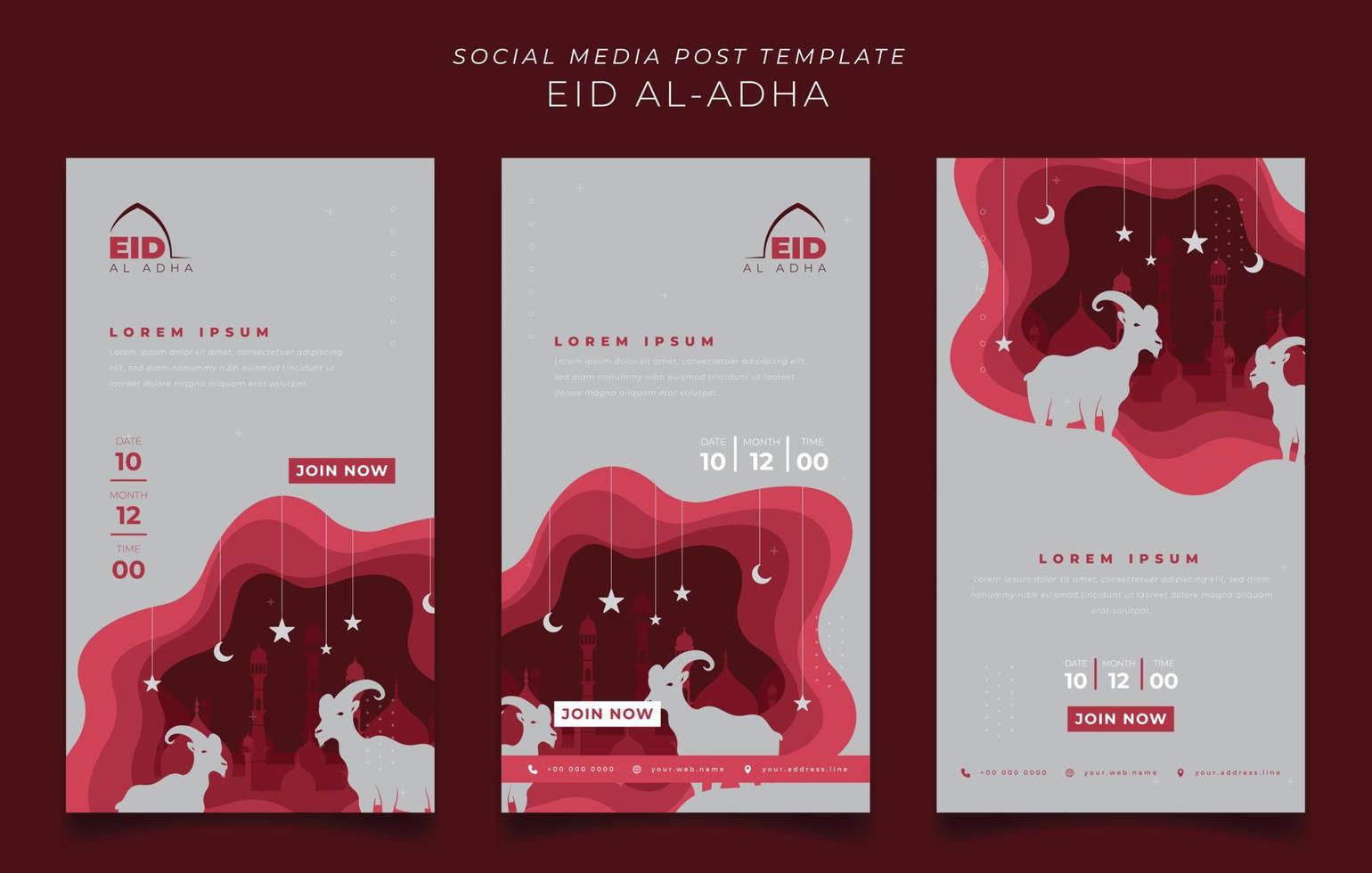 uppsättning av sociala medier post mall i porträtt bakgrund med get på papper cut design vektor