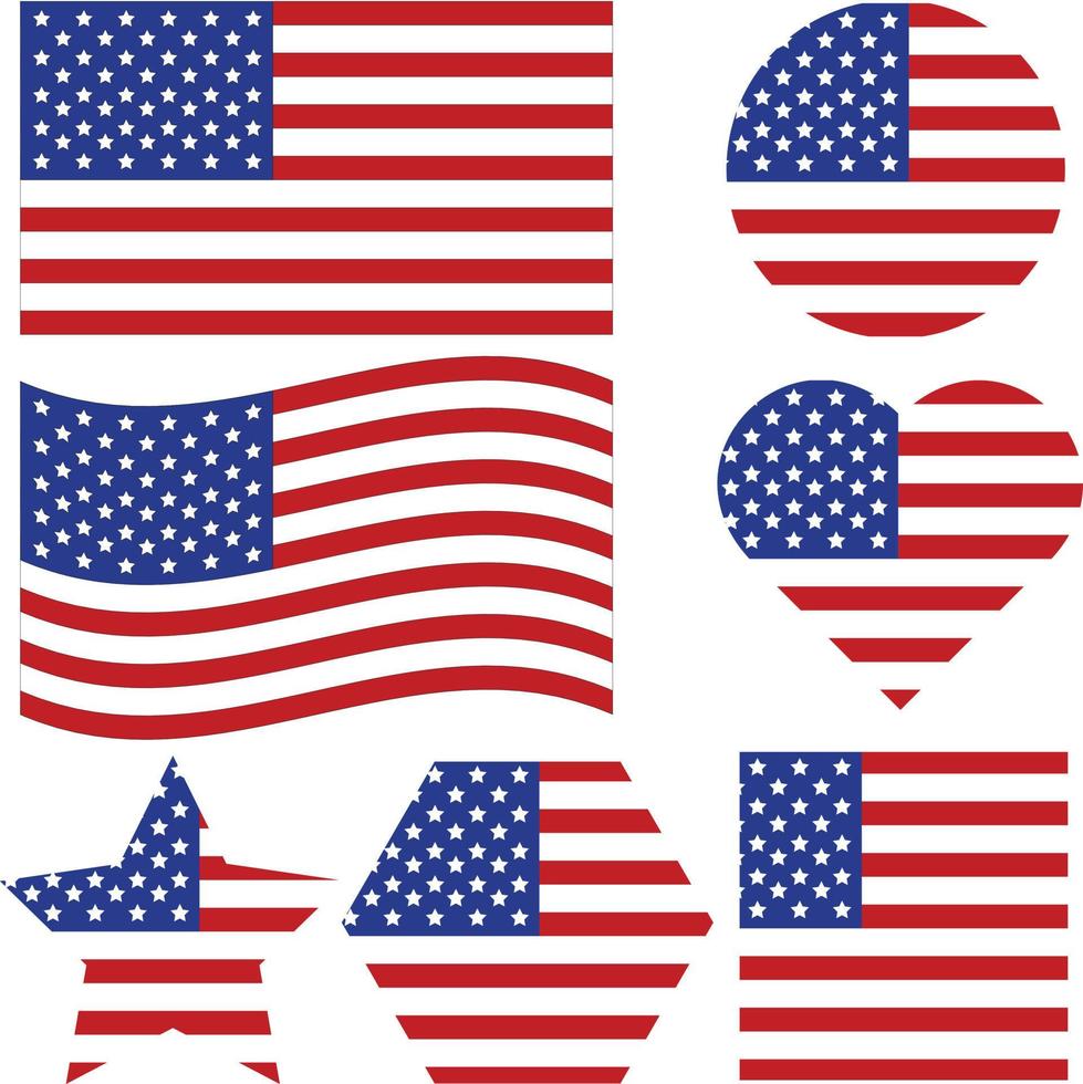 usa amerikanska flaggan ikon våg cirkel och hjärtform vektor