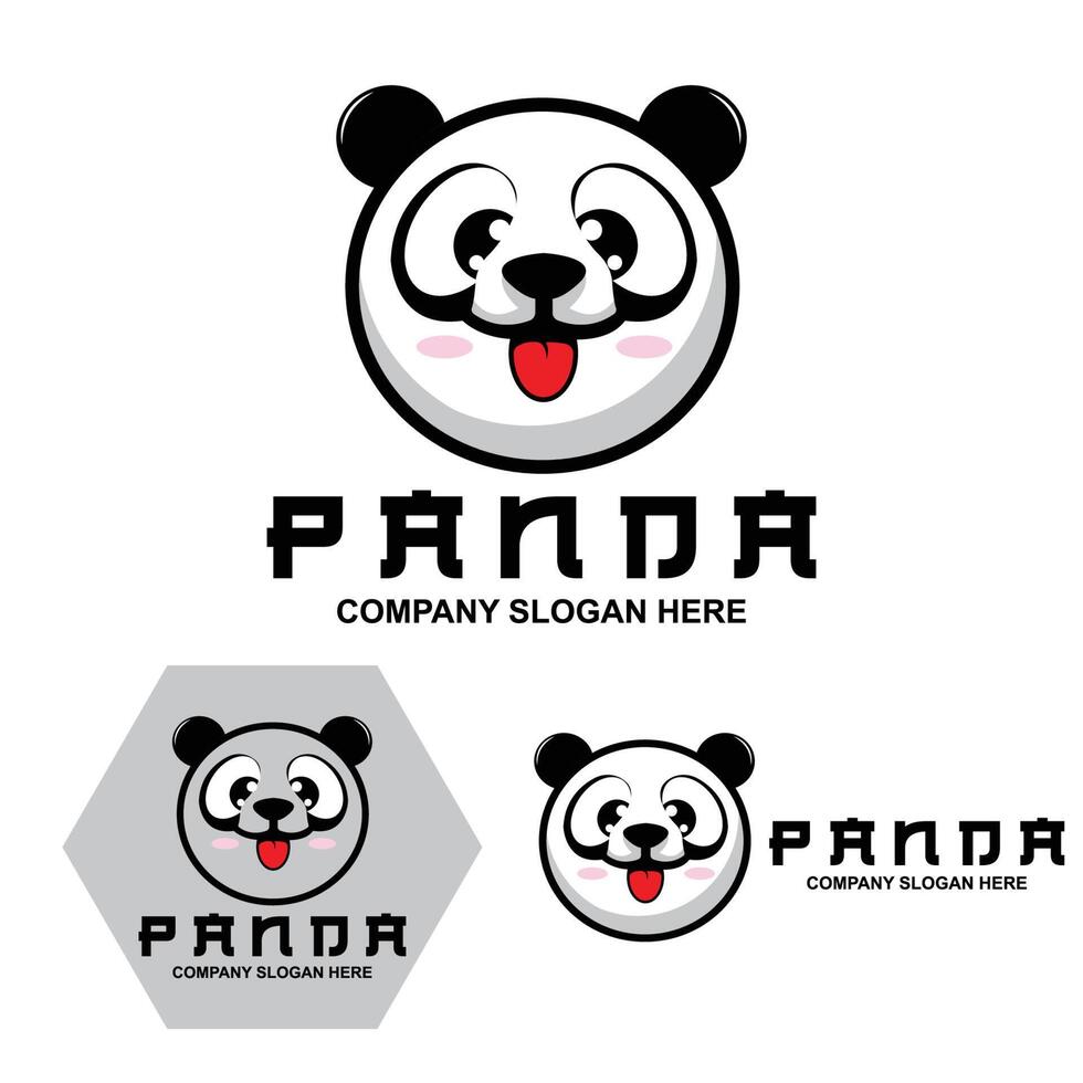 söt panda logotyp vektordesign, djur bakgrundsillustration vektor