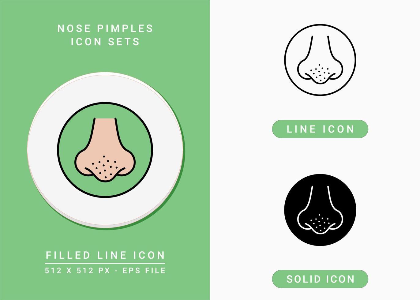 Nasenpickel-Symbole setzen Vektorgrafiken mit solidem Symbollinienstil. Akne-Poren-Konzept. editierbares Strichsymbol auf isoliertem Hintergrund für Webdesign, Infografik und ui mobile App. vektor