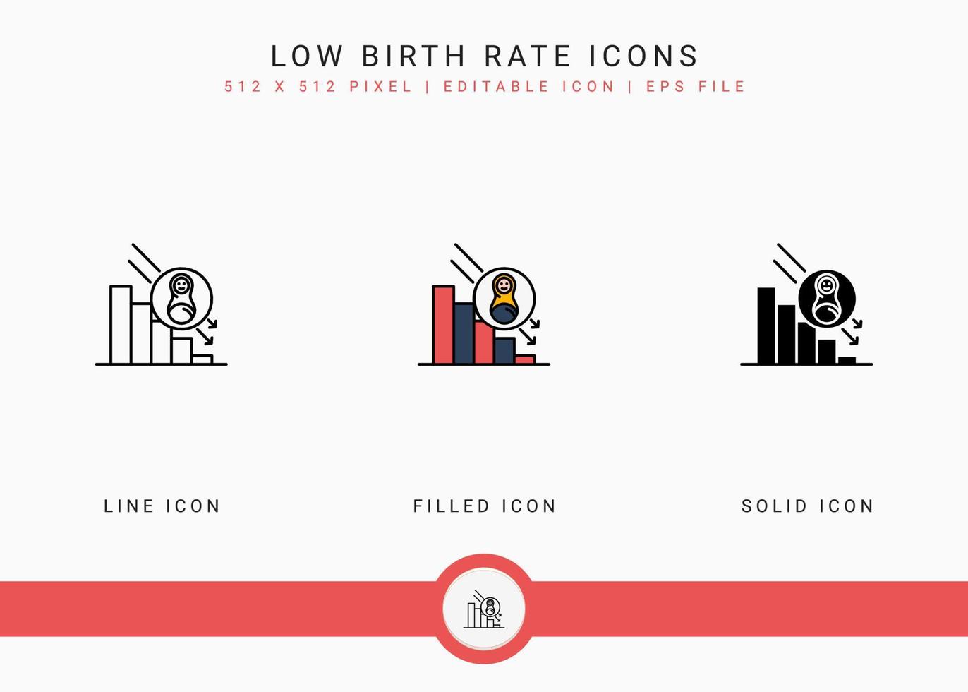 låg födelsetal ikoner som vektorillustration med solid ikon linje stil. förlust födelsetal befolkning koncept. redigerbar streckikon på isolerad bakgrund för webbdesign, användargränssnitt och mobilapp vektor
