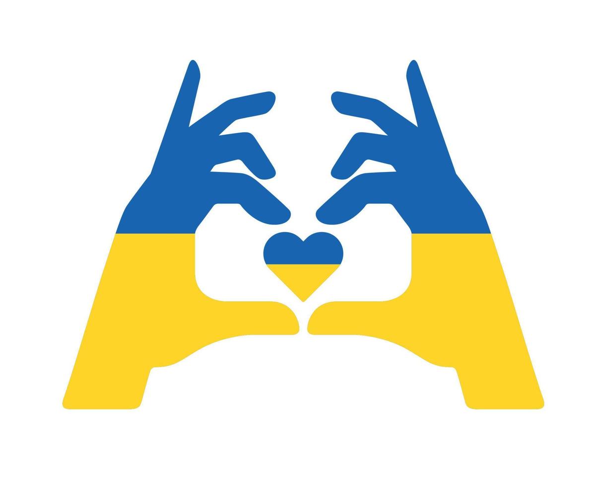 ukrainska hjärtat flagga emblem och händer nationella Europa abstrakt symbol vektor illustration design