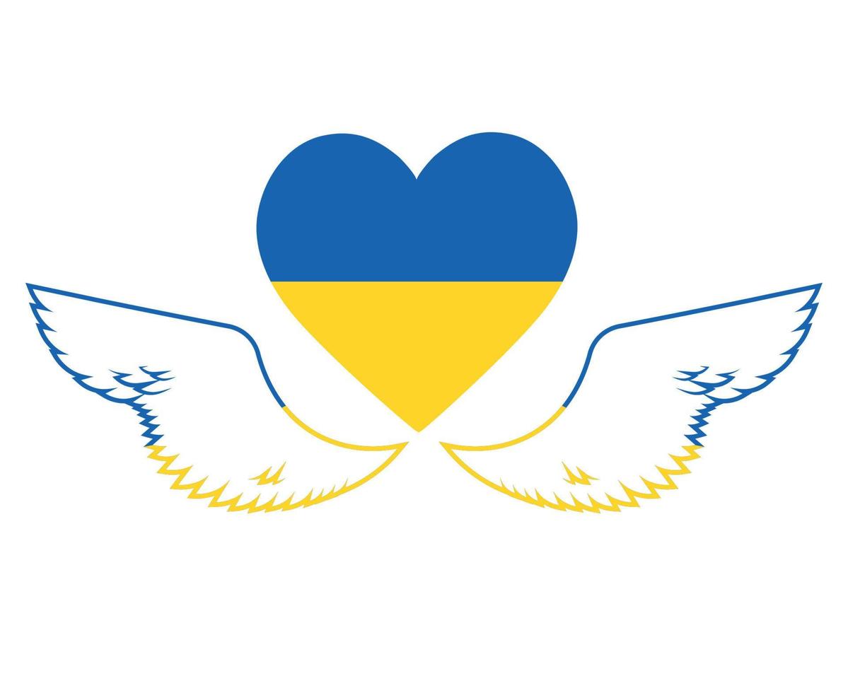 Ukraine-Flaggenherz und -flügelemblemsymbol nationales Europa abstraktes Vektorillustrationsdesign vektor