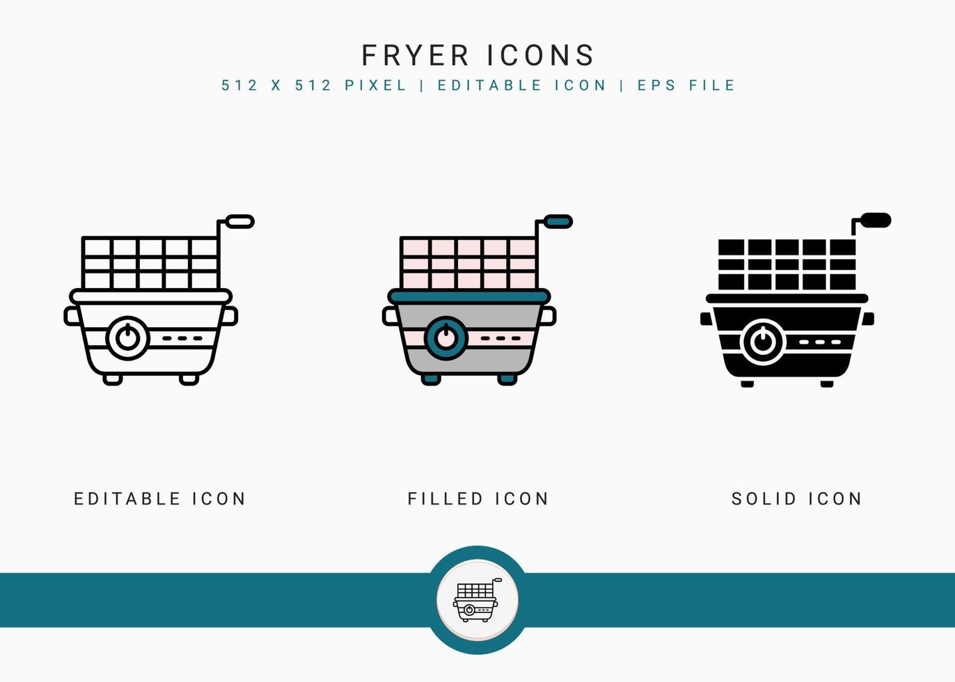 fritös ikoner set vektor illustration med solid ikon linje stil. potatis stekt korg koncept. redigerbar streckikon på isolerad bakgrund för webbdesign, användargränssnitt och mobilapp