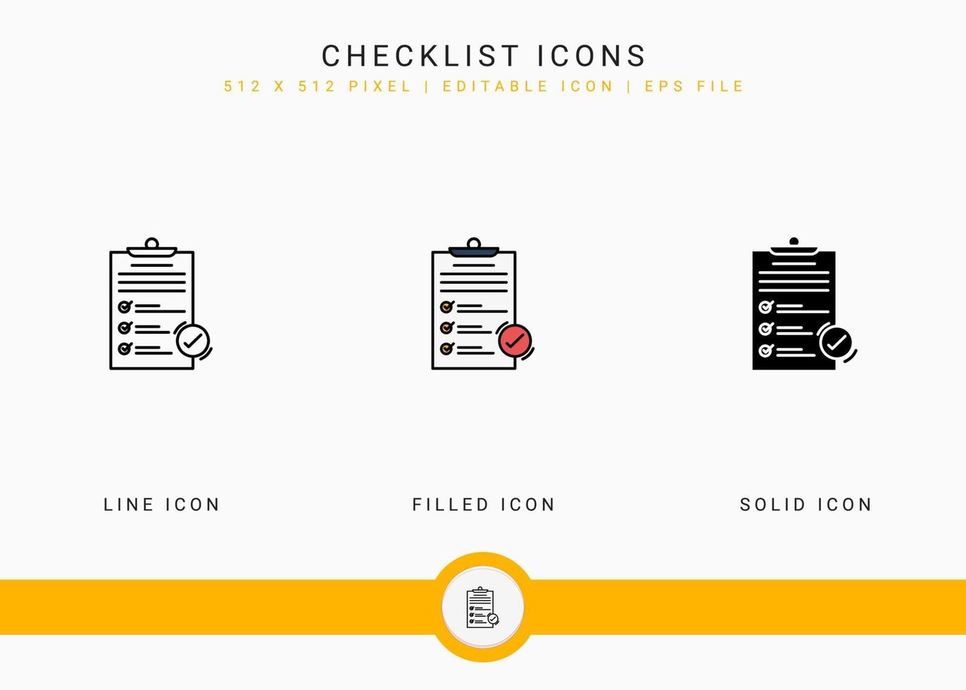 Checklistensymbole setzen Vektorillustration mit solidem Symbollinienstil. konzept zur prüfung der kundenzufriedenheit. editierbares Strichsymbol auf isoliertem Hintergrund für Webdesign, Infografik und ui mobile App. vektor