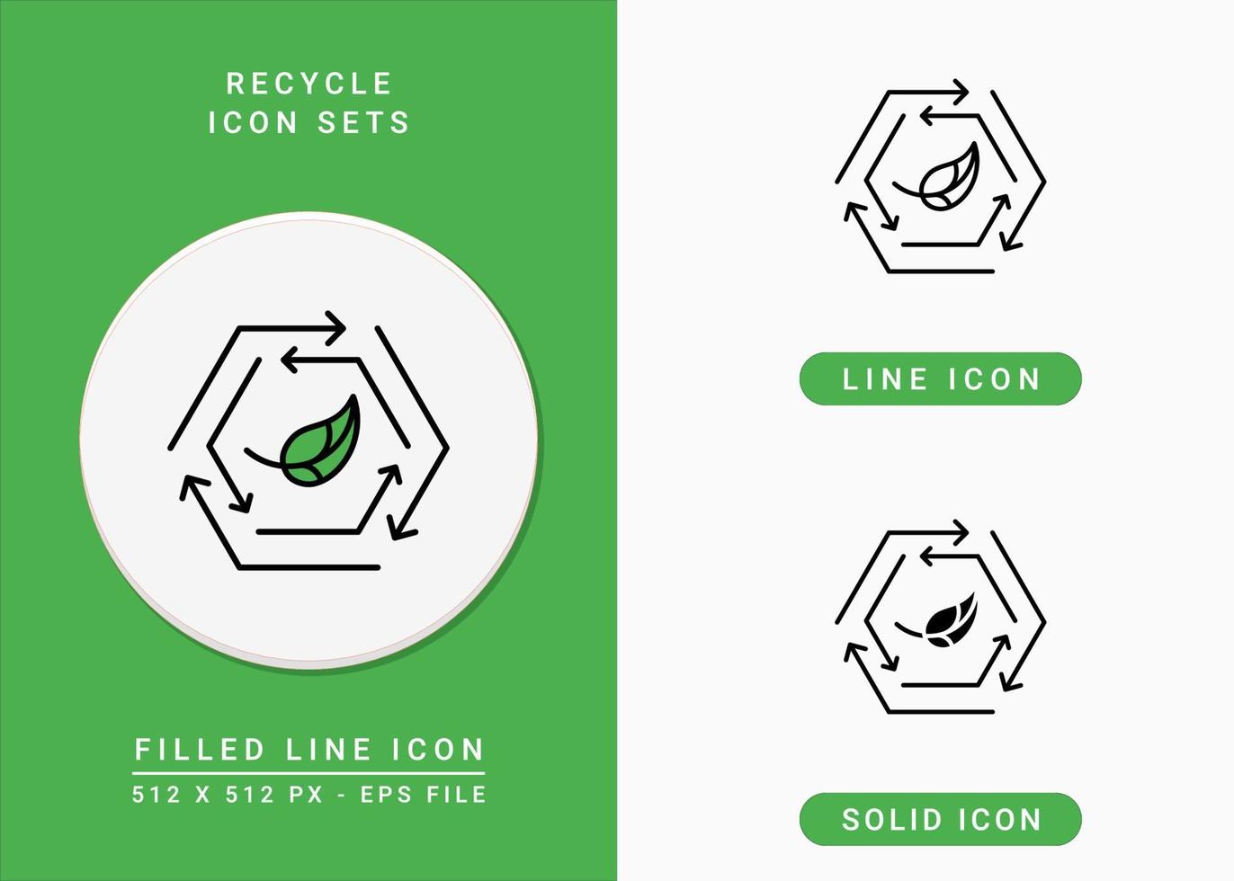 Recycling-Symbole setzen Vektorillustration mit solidem Symbollinienstil. kostenloses plastikblattkonzept. editierbares Strichsymbol auf isoliertem Hintergrund für Webdesign, Infografik und ui mobile App. vektor