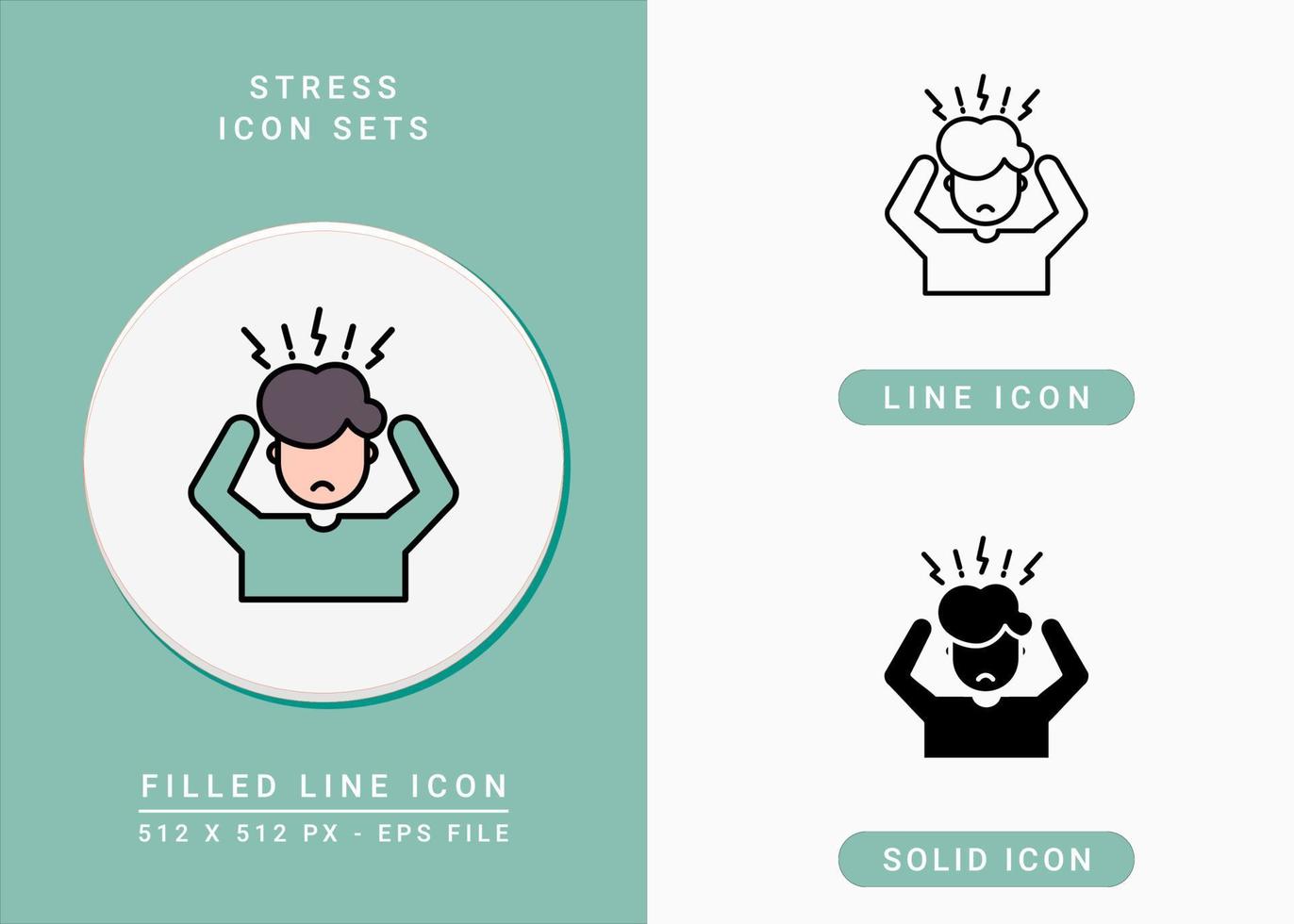 Stresssymbole setzen Vektorillustration mit solidem Symbollinienstil. Depressions- und Druckkonzept. editierbares Strichsymbol auf isoliertem Hintergrund für Webdesign, Infografik und ui mobile App. vektor