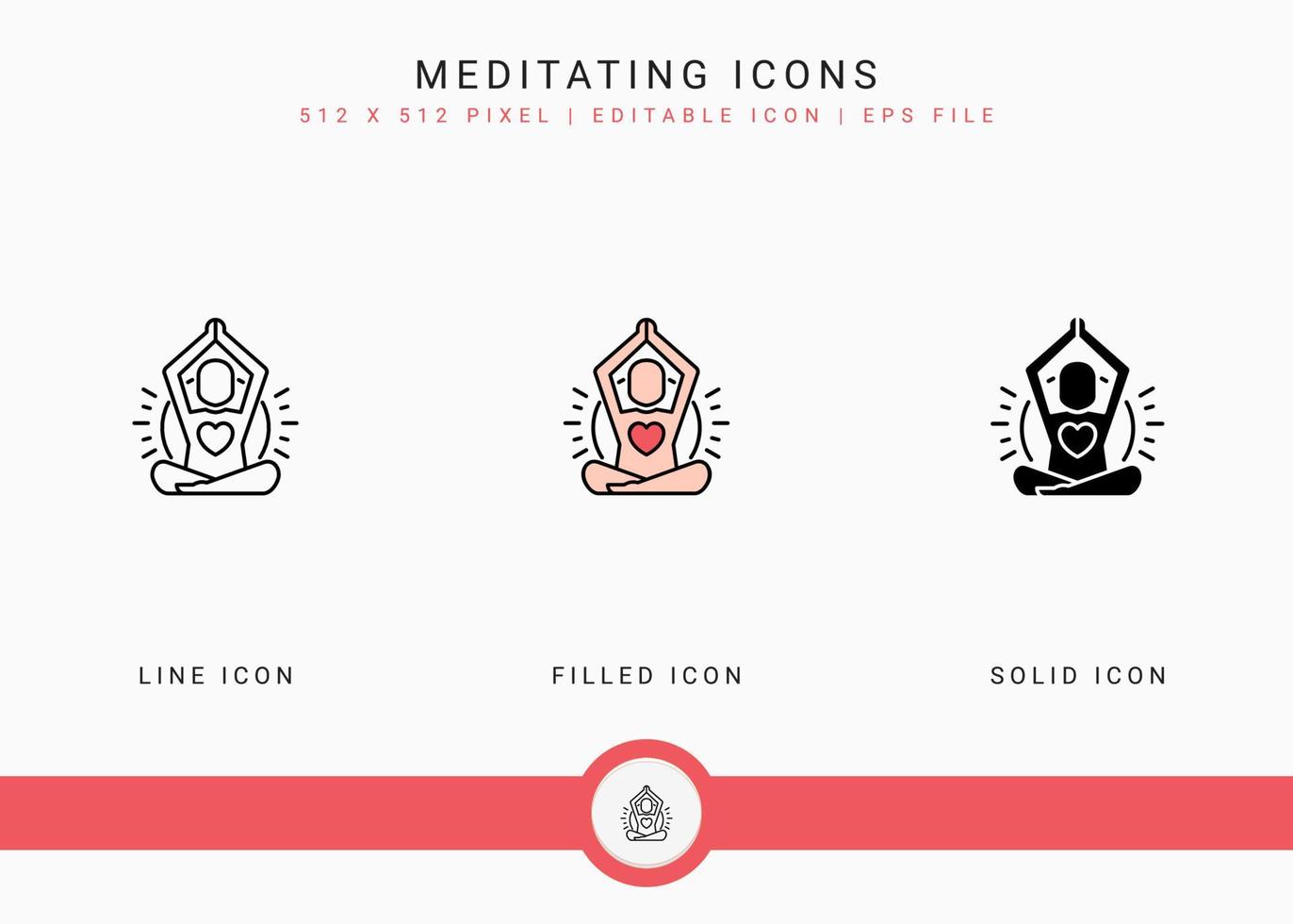 meditera ikoner som vektor illustration med solid ikon linje stil. yoga kropp koncept. redigerbar streckikon på isolerad bakgrund för webbdesign, användargränssnitt och mobilapp