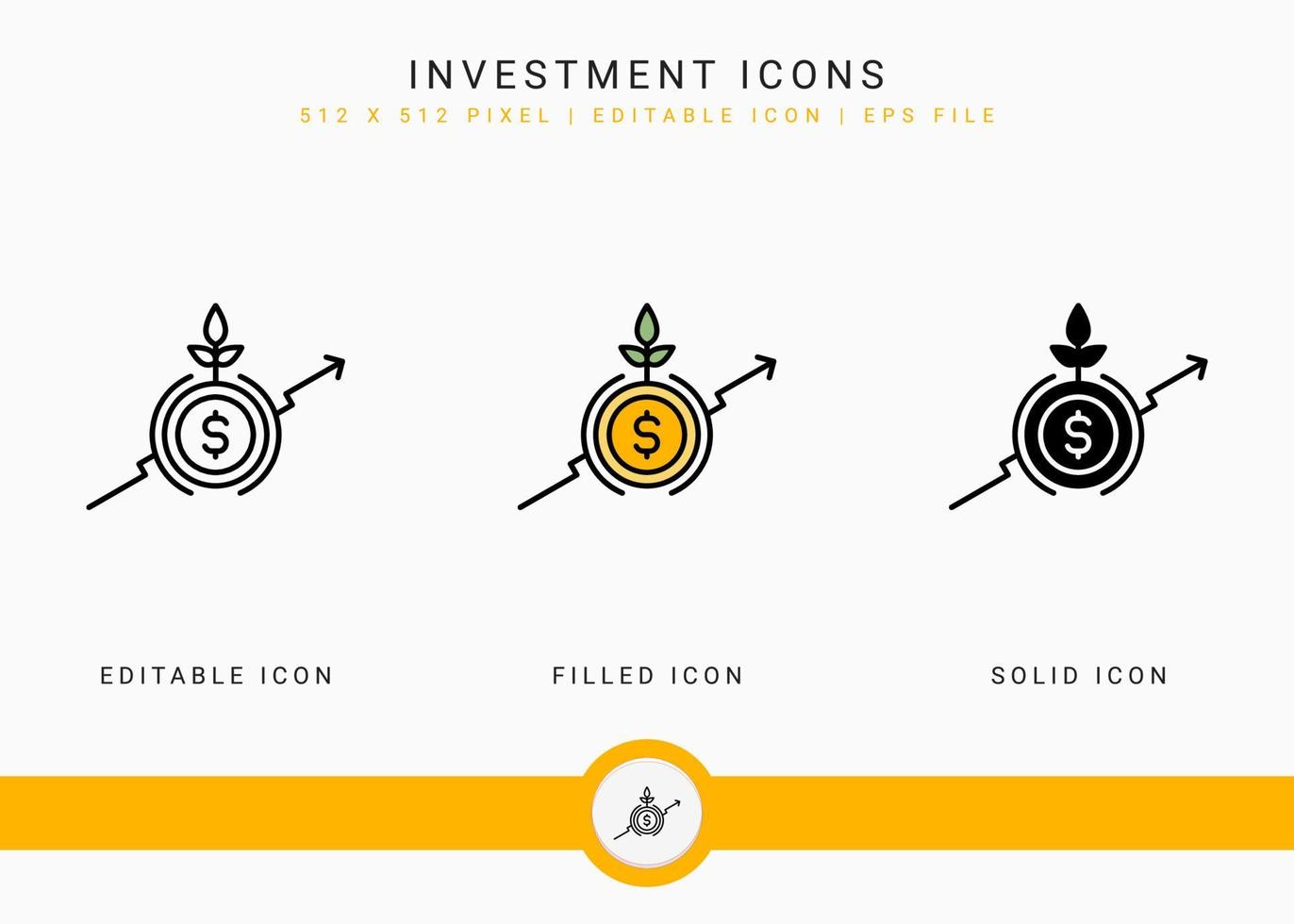 Investitionsikonen stellten Vektorillustration mit Ikonenlinienart ein. Pensionskassenkonzept. editierbares Strichsymbol auf isoliertem weißem Hintergrund für Webdesign, Benutzeroberfläche und mobile Anwendung vektor