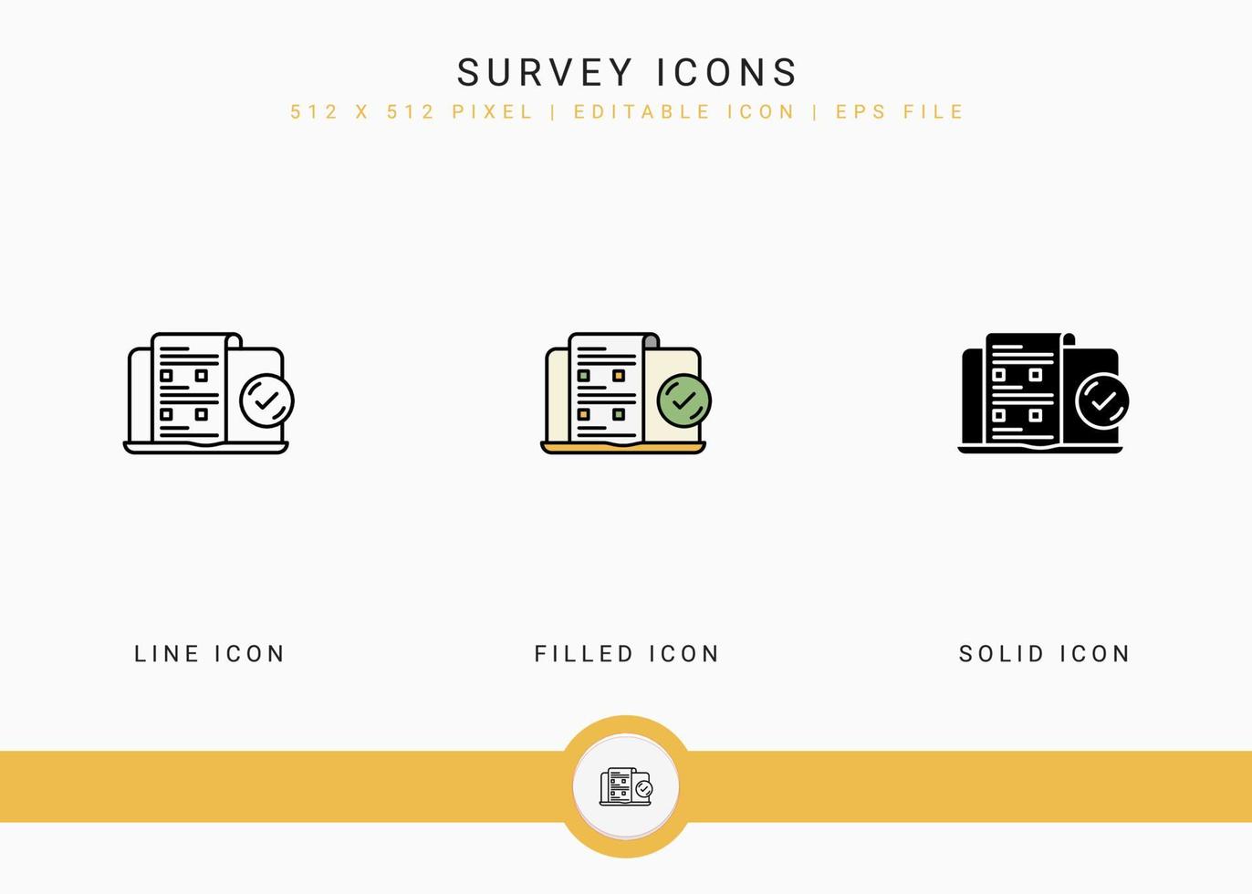 undersökning ikoner som vektor illustration med solid ikon linje stil. kundnöjdhet kontrollera koncept. redigerbar strokeikon på isolerad bakgrund för webbdesign, infographic och ui-mobilapp.