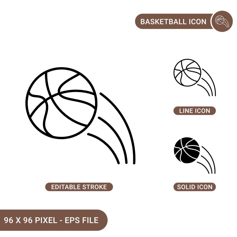 Basketball-Symbole setzen Vektorillustration mit solidem Symbollinienstil. Konzept für medizinische Geräte. editierbares Strichsymbol auf isoliertem Hintergrund für Webdesign, Infografik und ui mobile App. vektor