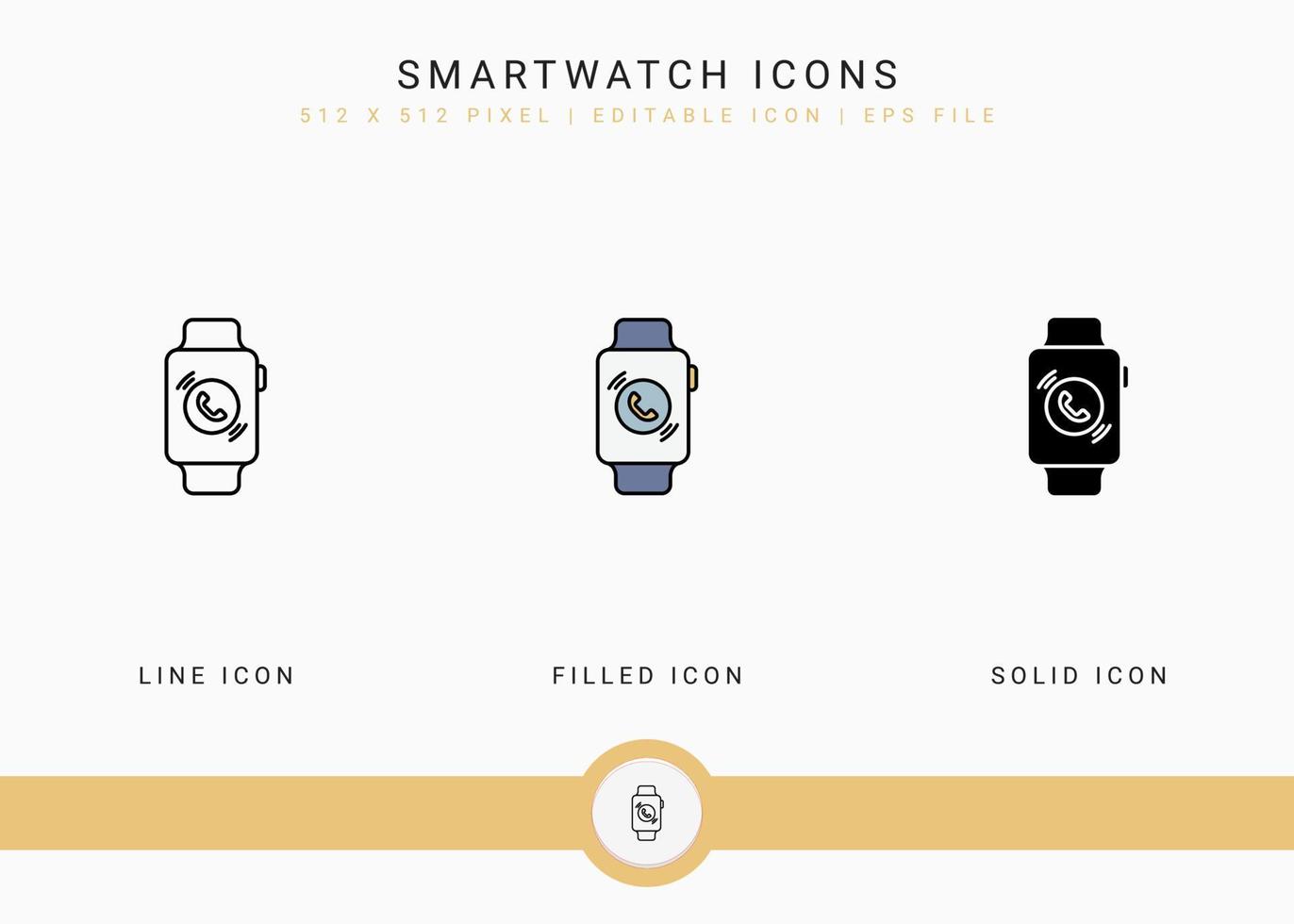 smartwatch-symbole setzen vektorillustration mit solidem symbollinienstil. elektronik intelligentes gerätekonzept. editierbares Strichsymbol auf isoliertem Hintergrund für Webdesign, Benutzeroberfläche und mobile App vektor