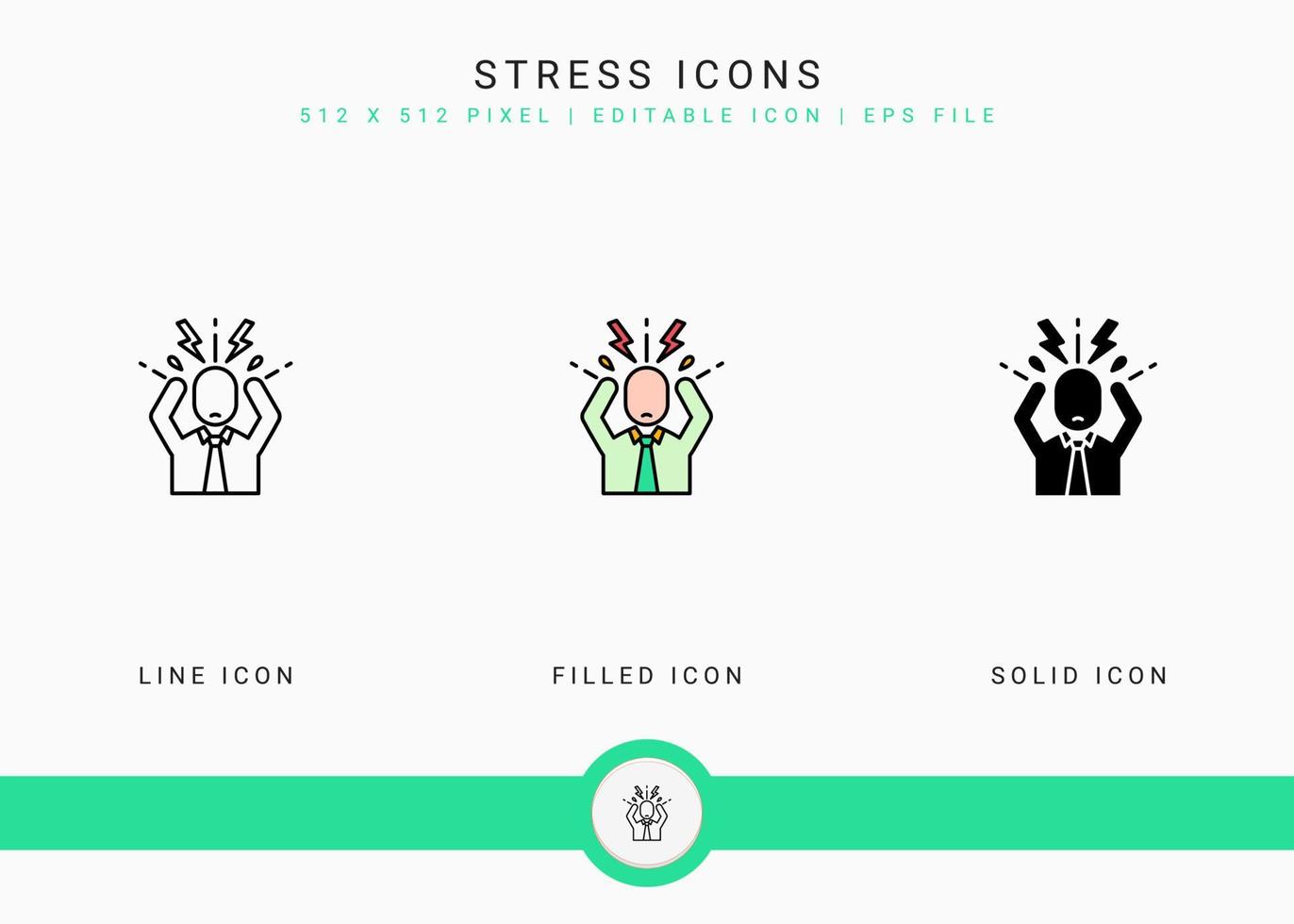 stress ikoner som vektor illustration med solid ikon linje stil. depression och tryck koncept. redigerbar streckikon på isolerad bakgrund för webbdesign, användargränssnitt och mobilapp