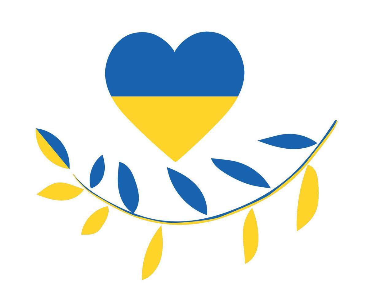 ukrainska hjärtat flagga och träd lämnar emblem nationella Europa abstrakt symbol vektor illustration design