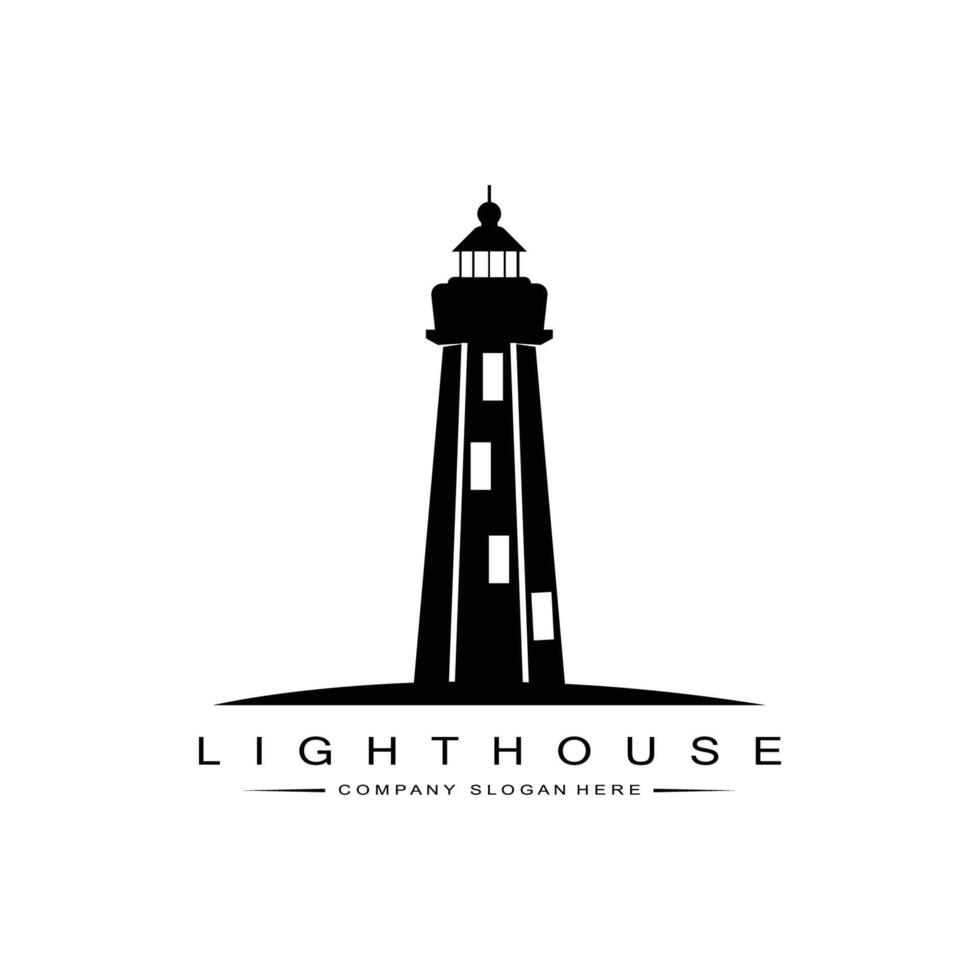 Leuchtturm Suchscheinwerfer Leuchtfeuer Turm Insel Strand Logo Vektor Icon
