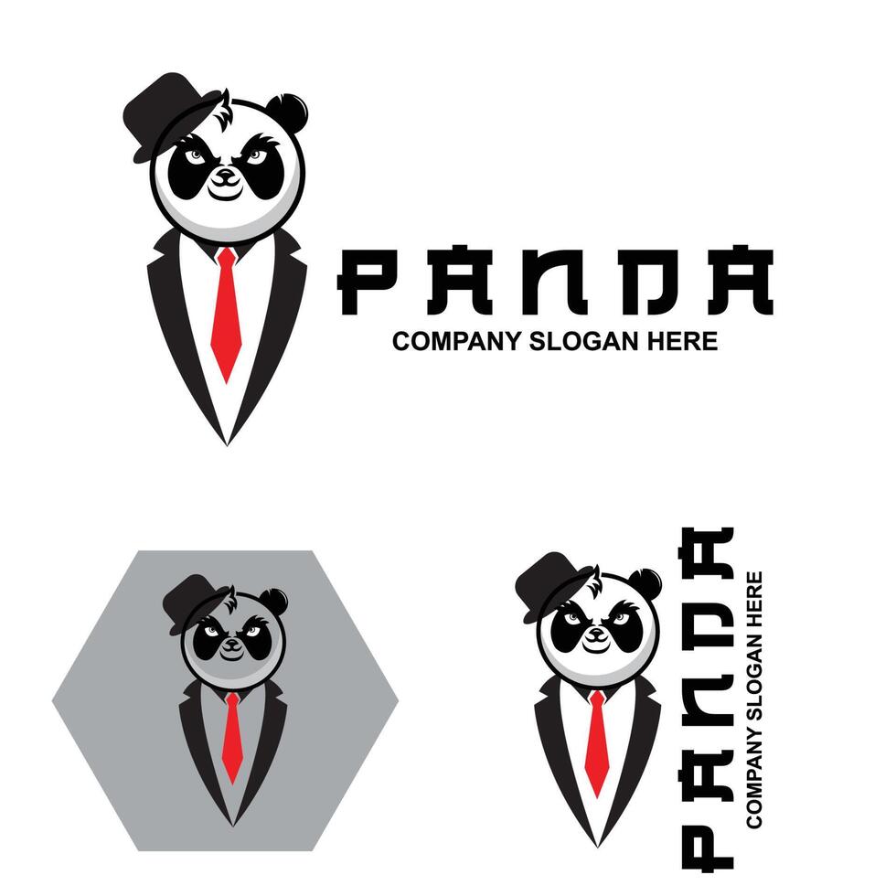 söt panda logotyp vektordesign, djur bakgrundsillustration vektor