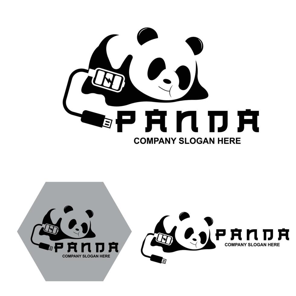 söt panda logotyp vektordesign, djur bakgrundsillustration vektor