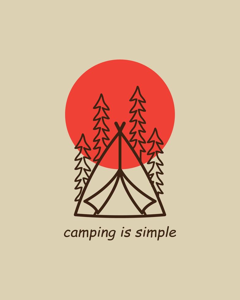 camping är enkel vektordesign, mono line art design, tee design, t-shirt design vektor