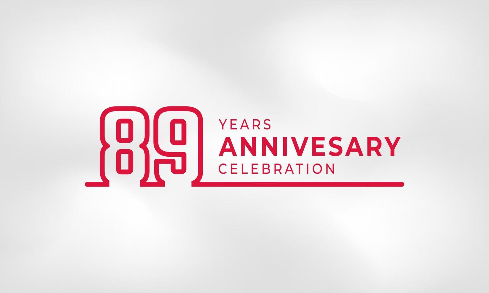 89-jährige Jubiläumsfeier verknüpfte Logo-Gliederungsnummer rote Farbe für Feierveranstaltung, Hochzeit, Grußkarte und Einladung isoliert auf weißem Texturhintergrund vektor