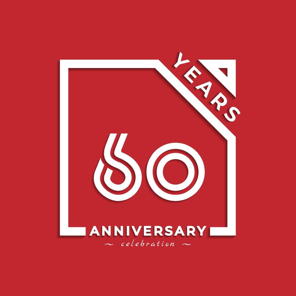60-jähriges Jubiläum Logodesign mit verknüpfter Zahl im Quadrat isoliert auf rotem Hintergrund. glücklicher jubiläumsgruß feiert ereignisdesignillustration vektor