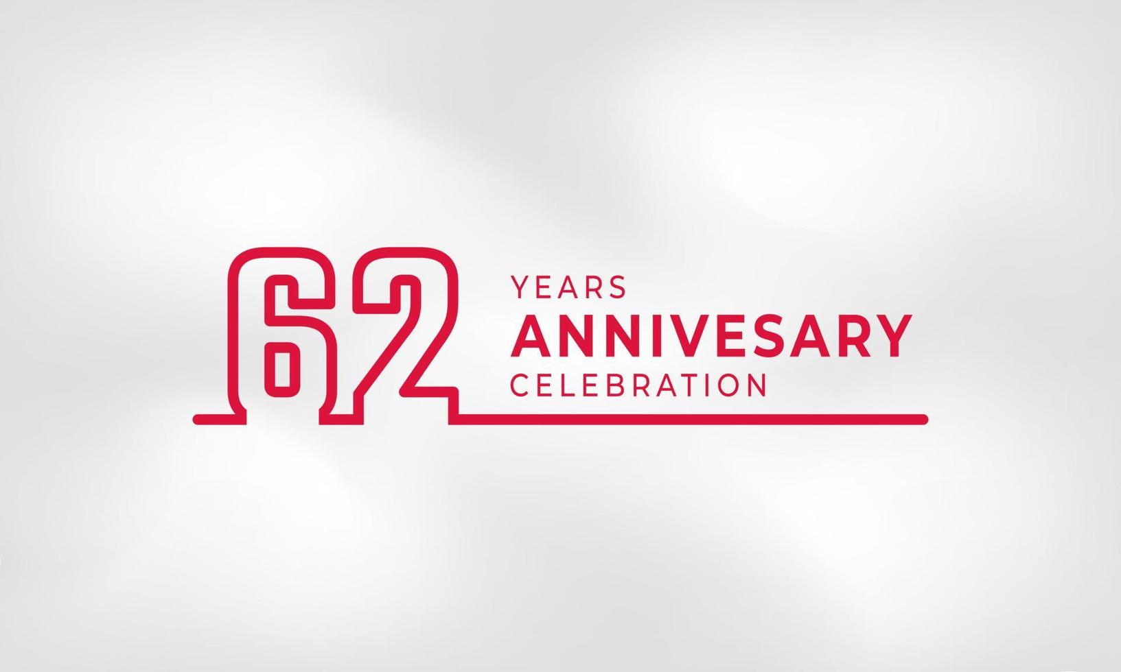 62 års jubileumsfirande länkad logotyp kontur nummer röd färg för firande händelse, bröllop, gratulationskort och inbjudan isolerad på vit textur bakgrund vektor