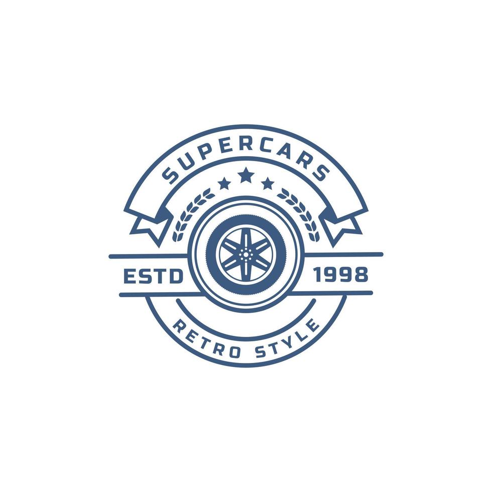 Vintage Retro-Abzeichen Auto-Logo-Emblem. Oldtimer-Reparaturen, Reifenservice-Silhouetten vektor